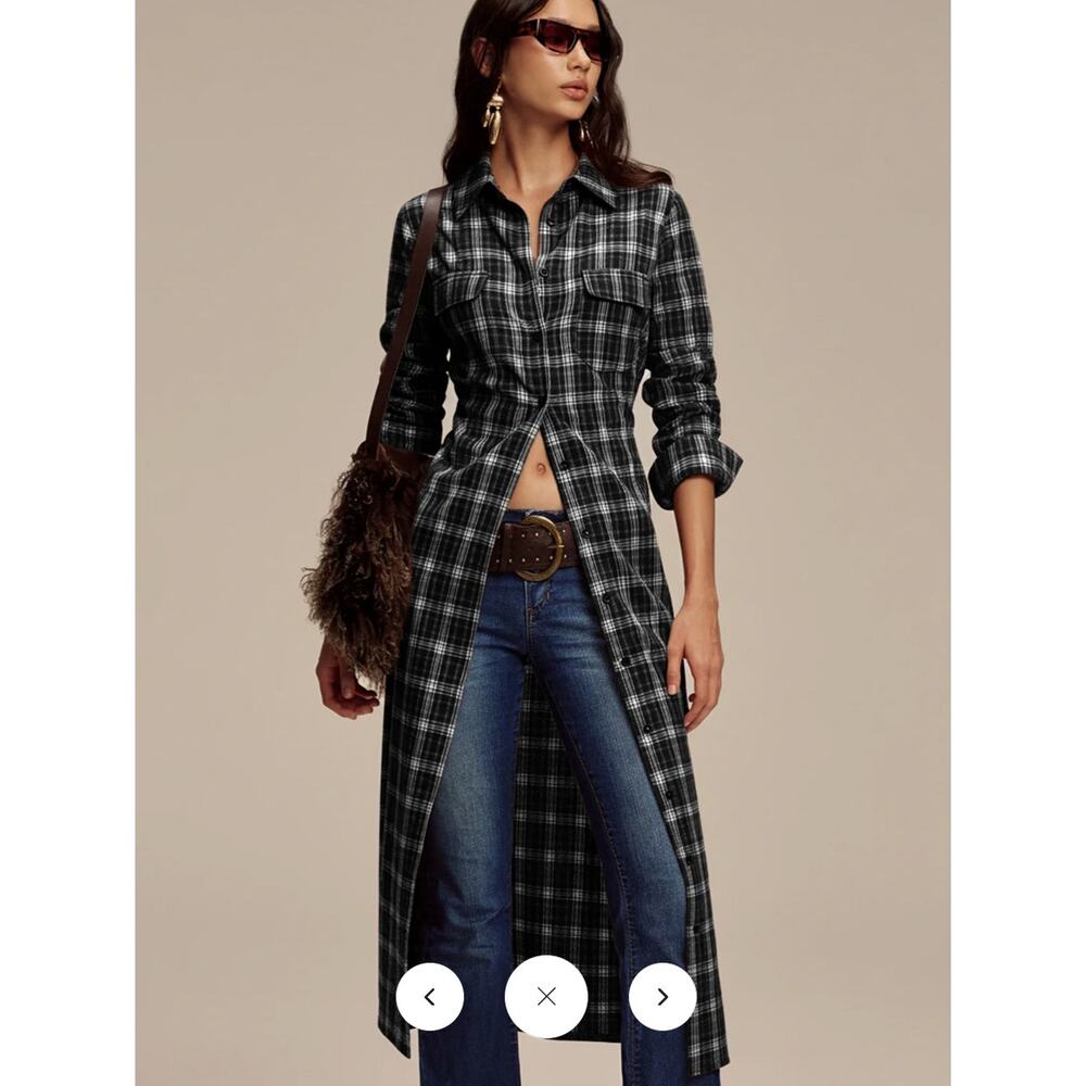Commense Plaid Button Front Shirt Dress Sz M